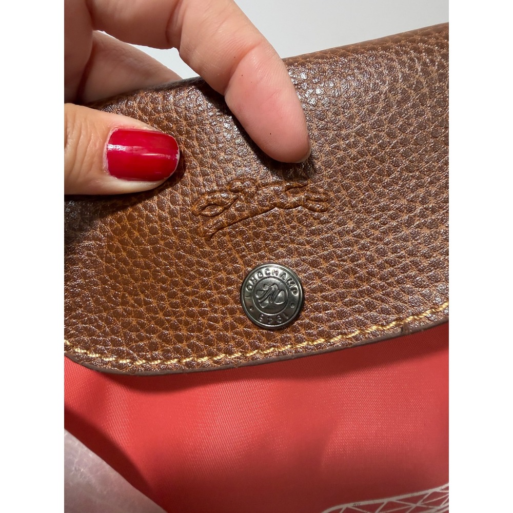 NWT Longchamp Coral orange red,brown Le Pliage Tote bag.Ltd Edition Eiffel Tower - Picture 12 of 14